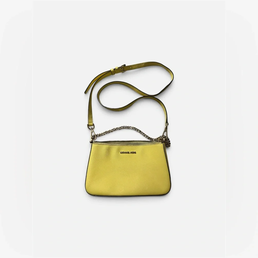 Michael Kors Lemon Yellow Leather Crossbody with Chain Detail